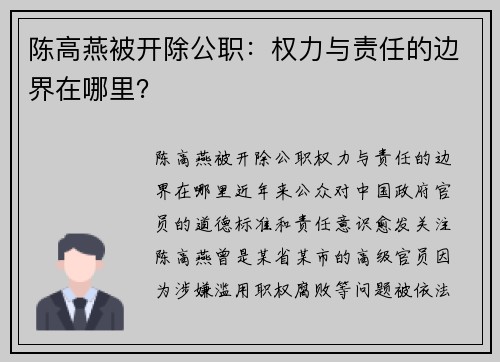 陈高燕被开除公职：权力与责任的边界在哪里？